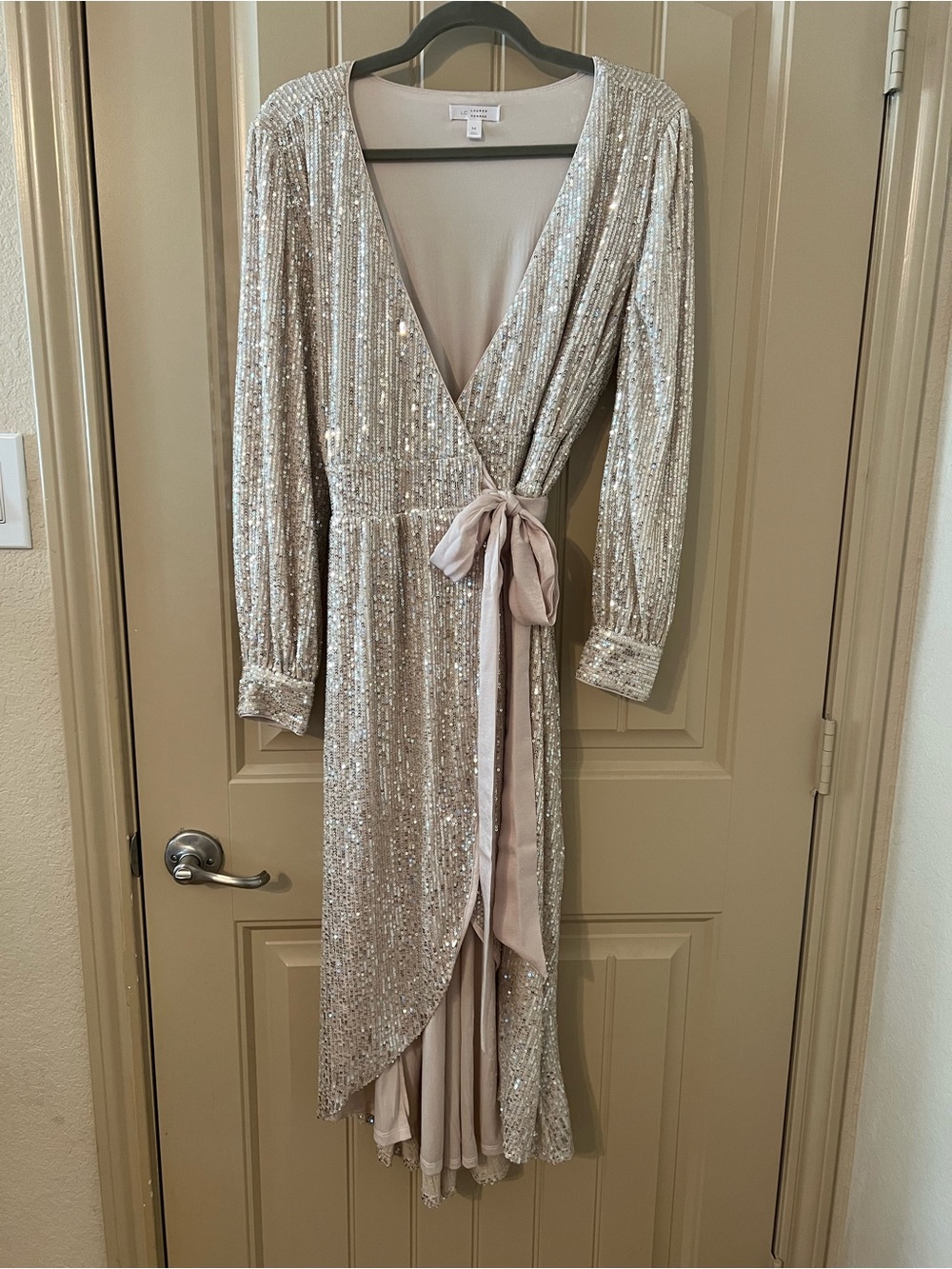 LC Lauren Conrad Champagne Sequin Wrap High-Low Dress